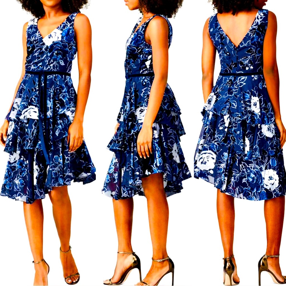Blue Asymmetrical Sleeveless V-Neck Sundress